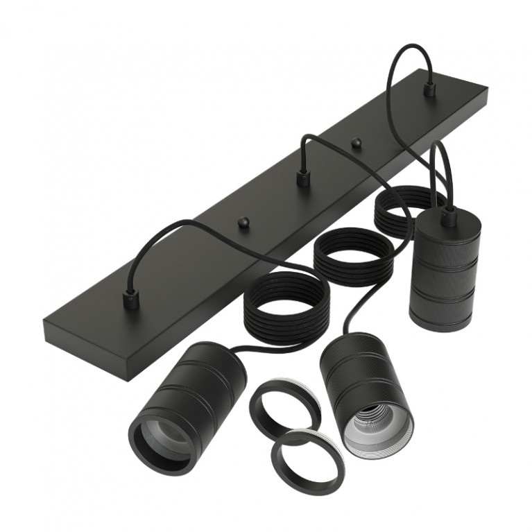 Calex Fitting met snoer en plafondplaat rechthoekig 10x70cm Milford Zwart 3xE27