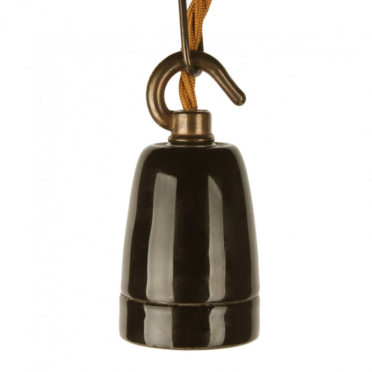 Fitting Keramiek Zwart Hook Brons E27 fitting