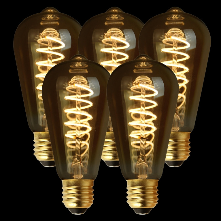 Bundel van 5 LED Kooldraadlampen Edison Curl Gold Ø64mm E27 3.8W