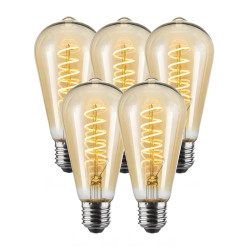 Bundel van 5 Vintlux Filament LED Lamp Karu Edison Gold Dimbaar Ø64mm E27 4W