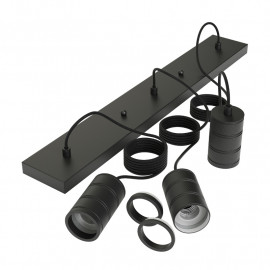 Calex Fitting met snoer en plafondplaat rechthoekig 10x70cm Milford Zwart 3xE27