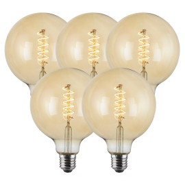 Bundel van 5 Vintlux Filament LED Lamp Karu Globe XL Gold Dimbaar Ø125mm E27 4W
