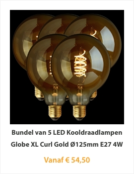 Bundel van 5 LED Kooldraadlampen Globe XL Curl Gold Ø125mm E27 4W